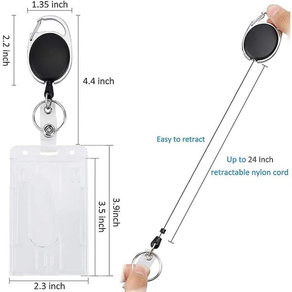 Märkeshållare med Retraktil Rulle Set, Retraktil Korthållare med Nyckelring, Retraktila Nyckelringar med Korthållare för ID-kort (4-pack, Transparent