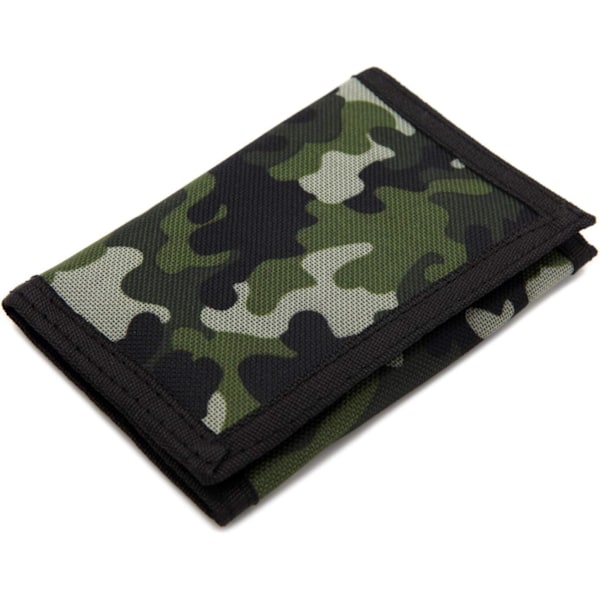 RFID Slim Camouflage Tegnebog/Trifold Canvas Udendørs Sports Tegnebog til Drenge & Børn - Grøn Camouflage