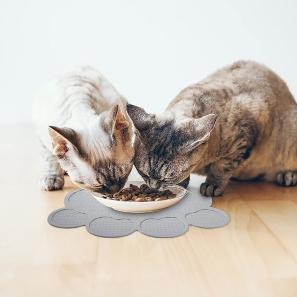 Heveer Fodermåtte til kæledyr, katte- og hundefodermåtte, silikone skålmåtte, skridsikker, vandtæt, til hunde- og kattemad- og vandskåle, grå