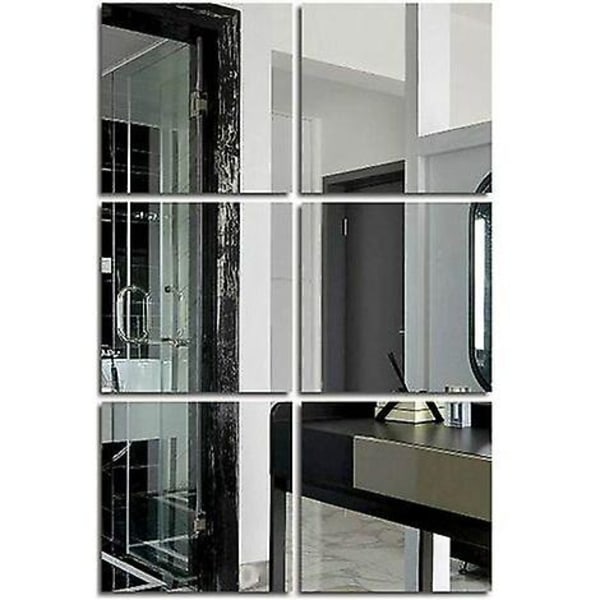 6 delar självhäftande väggspegel fyrkantiga fyrkantiga självhäftande speglar Akryl Avtagbar silverspegel väggklistermärken Självhäftande för sovrum Vardagsrum