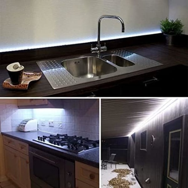 Viileä Valkoinen LED-Nauhavalo, 16,4ft/5M 12V 6500K SMD5050 300LEDs IP65 Vedenkestävä Leikattava Joustava LED-Nauhavalo Keittiön Baarin Kaapin Peilille Cool White Waterproof