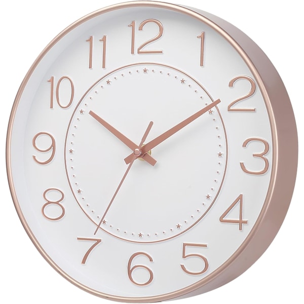 Moderne vægur med batteridrift, 10 tommer hvid og rosenguld ur til væggen, lydløs lille vægur til stue soveværelse køkken kontor Rosegold 1 pack 10 inch