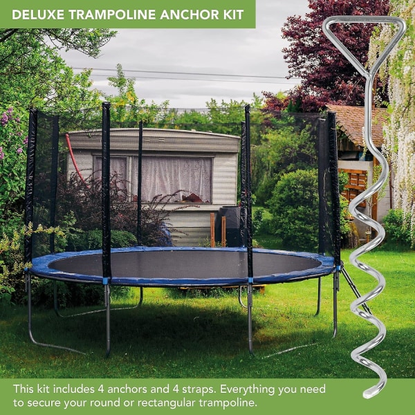 8-delers trampolineankersett - kraftige trampolinestaker med rivebestandige festestropper, svingankersett, trampolineankersett