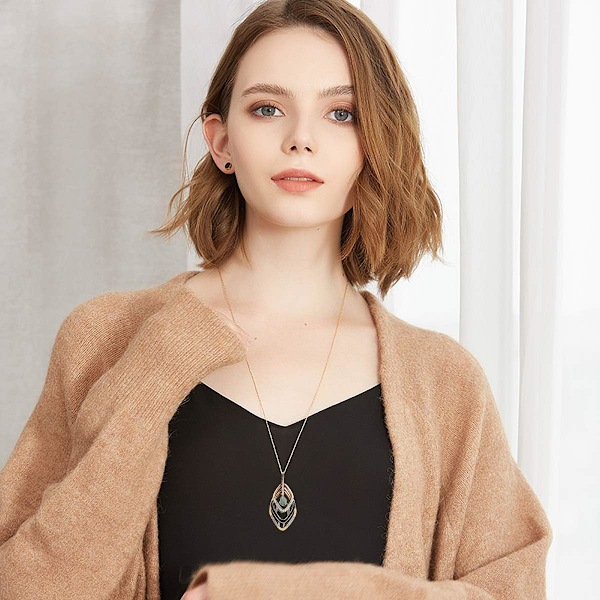 Triple Layer Vedhæng Halskæde Lang Statement Vedhæng Halskæde Lang Sweater Kæde Rhombus Pendant