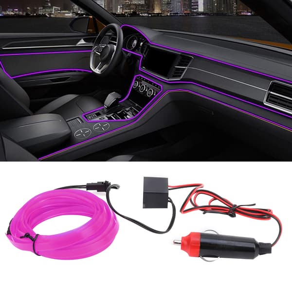 3 meter bilinteriørbelysning Auto LED-stripe sigarettenner ledningsrør neonlys lilla