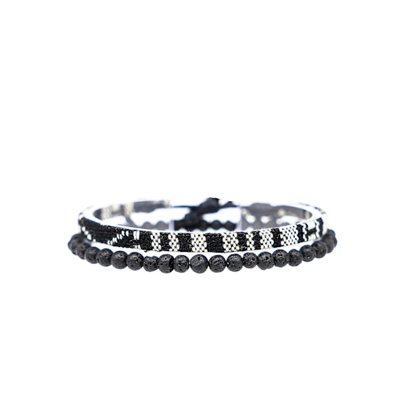 2x Boho Surfer Armband Set Kvinnor & Män - Handgjorda Sommar Strand Armband - Justerbara & 100% Vattentäta - Festival Tillbehör - Pärlade & Flätade Black & Lavabeads