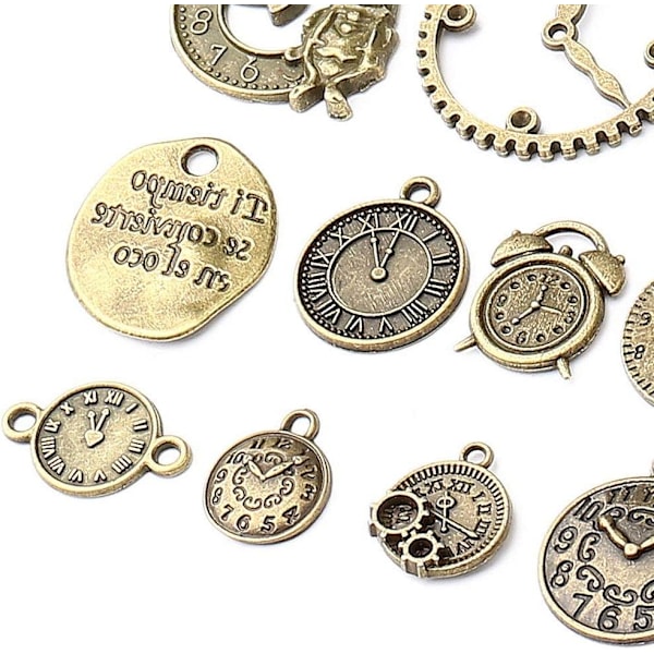 18 st/set Klockhänge Charms, Flerfärgad Blandad Antik Brons Klocka Växel Kugg Hjul Charms Steampunk Klocka Hänge DIY Smycken Tillverkning Accessorie