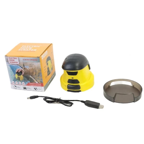 Batteridrevet frontrutedefroster, elektrisk isskraper, USB-lading, gul
