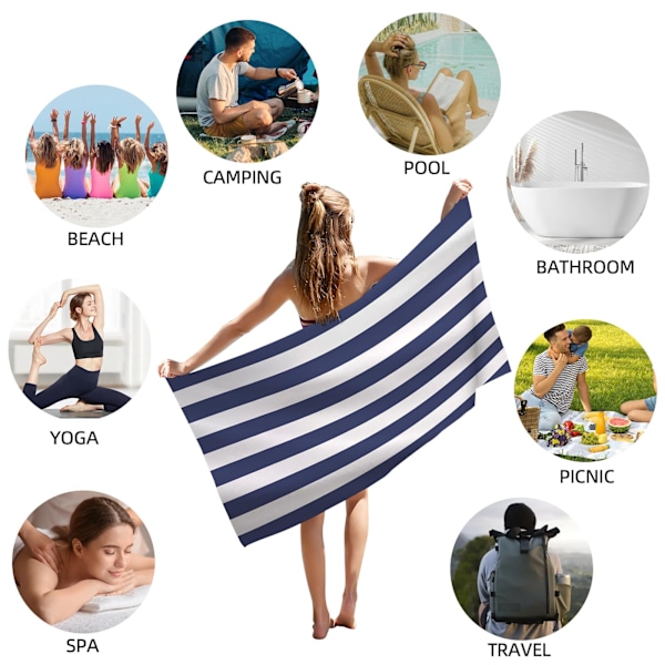 Stor Strandhandduk för Vuxna - Snabbtorkande Mikrofiber - Lättviktig & Kompakt (180 x 90 cm, 70 x 35 tum) (Blå) blue