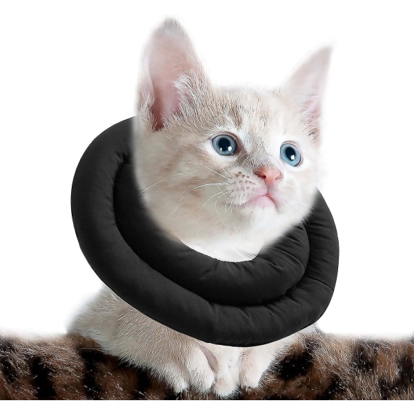 Kattekjegle med justerbar hals, mykt kattehalsbånd for anti slikking, etter operasjonen kjæledyrbeskyttelseshalsbånd (s, svart)