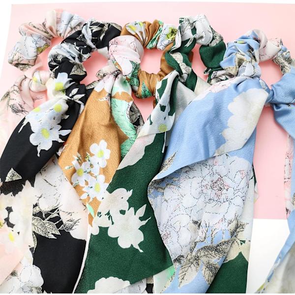 5 stk. satin hårspænder med sløjfe, blomsterhårbånd, elastiske hårbånd, hårbånd, hårbånd, hestehaleholder, hårtilbehør til kvinder og piger Mu multicoloured