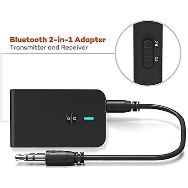 Bluetooth 5.0-sender og -mottaker, 2-i-1 trådløs Bluetooth-adapter, Bluetooth-lydadapter med lav ventetid for TV-er, biler, hjemmelydsystemer
