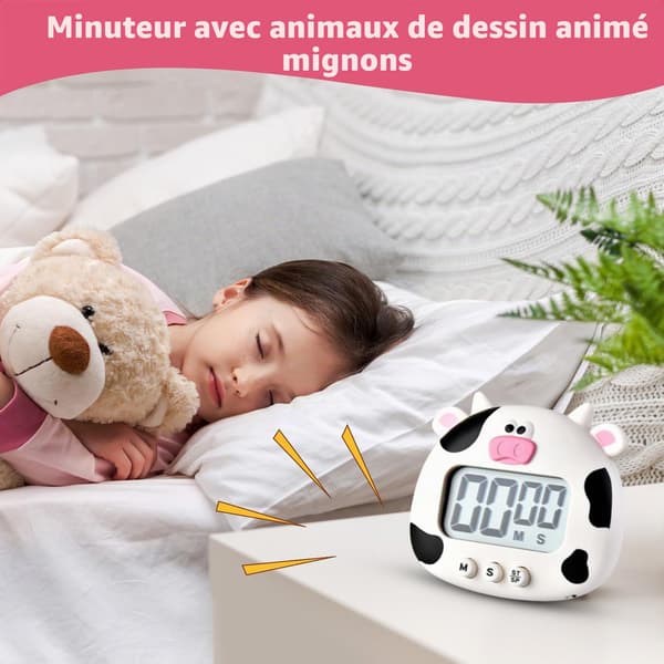 Köksklocka, digital timer formad som ett tecknat djur (vit) White