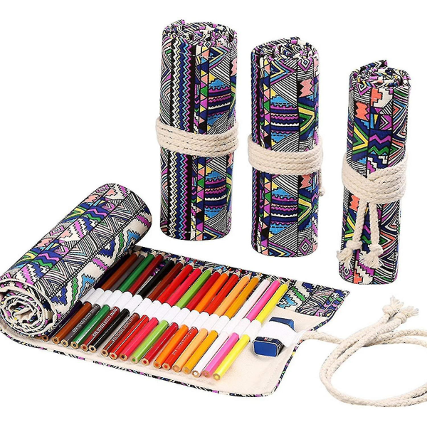 Farveblyantholdertaske, 72 pladser Canvas Wrap Holder Roll