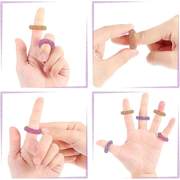 30 stykker akupressurringer, piggete sensoriske fingerringersett for tenåringer, voksne, stille stressreduserer og massasjeapparat