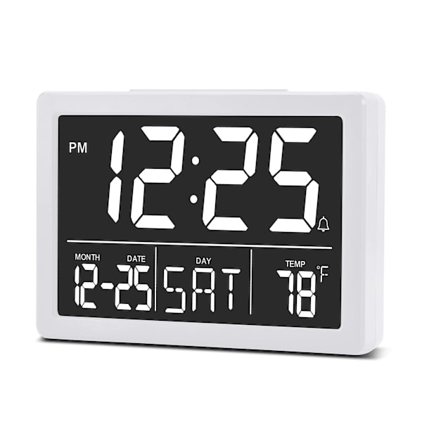 Väckarklocka, Digital Klocka, Elektrisk Digital Klocka med 5,5\" LED-Display, Ljusstyrka, Justerbar Volym, Datum och Temperatur, Bordsklocka för Sängar white