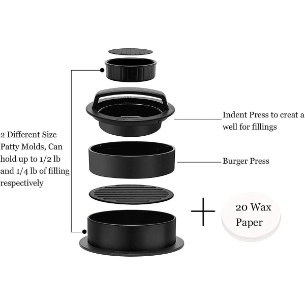 Burger Press Patty Maker Stuffed Hamburger Press with 20 Wax Papers 3 in 1 Burger Patty Mold