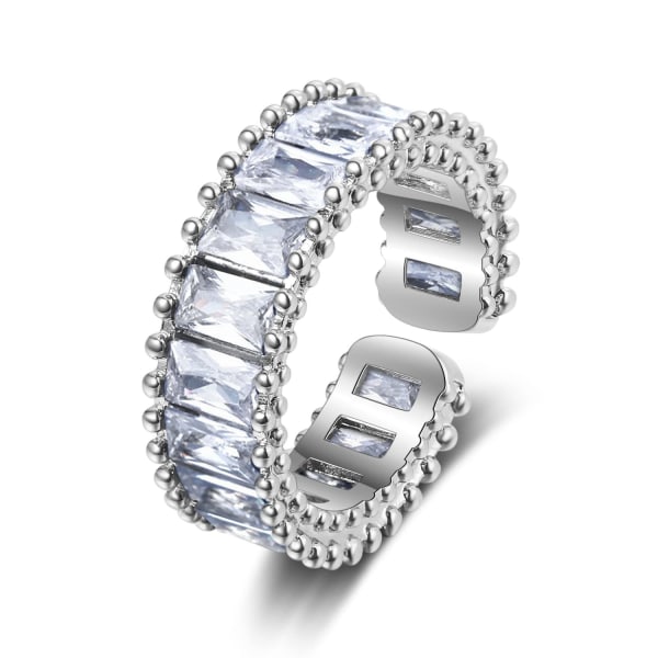 Sterling sølv ring til kvinder, solid sølv romantisk regnbue krone åbningsring til kvinder smykker, med 5A Cubic Zirconia, justerbar størrelse