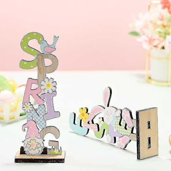 2 kpl Hello Spring Easter -kirjaimet puusta, kodin koristeluun
