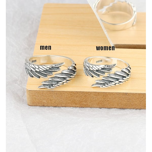 Öppen Ring, Änglavingar Ring, Handgjord S925 Sterling Silver Retro Temperament Justerbar Fjäder Änglaving Ring För Män Kvinnor,B-Kvinnor