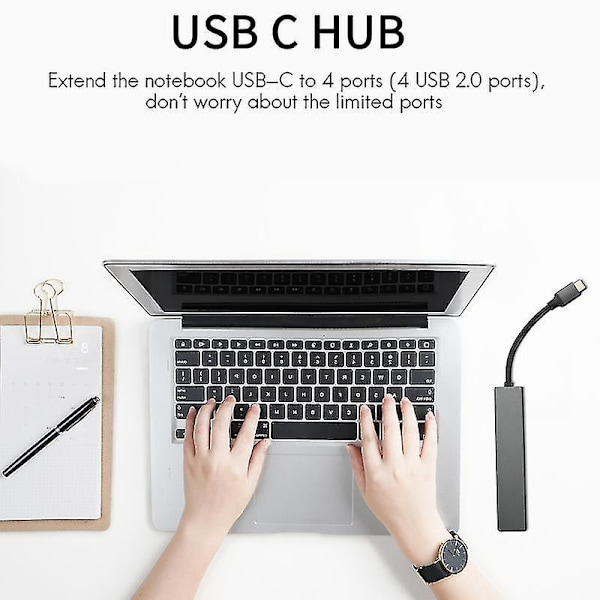 USB-C Hub 4-i-1 Bärbar Legering USB Typ C till 4 USB 2.0 480 Mbps Port Hub Adapter