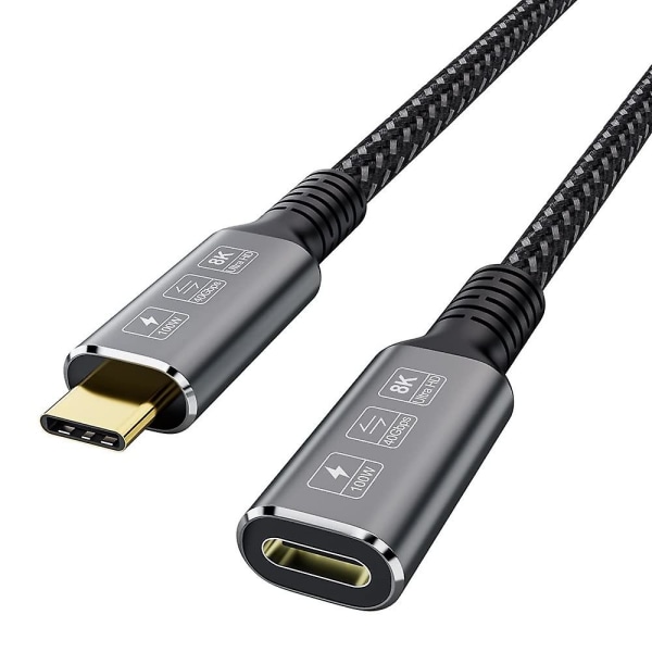 Thunderbolt 4 förlängningskabel, usb-c kabel till USB C hane till hona Stöder 8k/5k@60hz video / 40gbps dataöverföring / 100w laddning (0,8m)