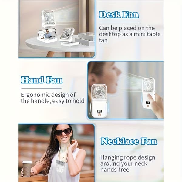 Ultra-støjsvag premium grøn foldbar halsventilator — USB-genopladelig