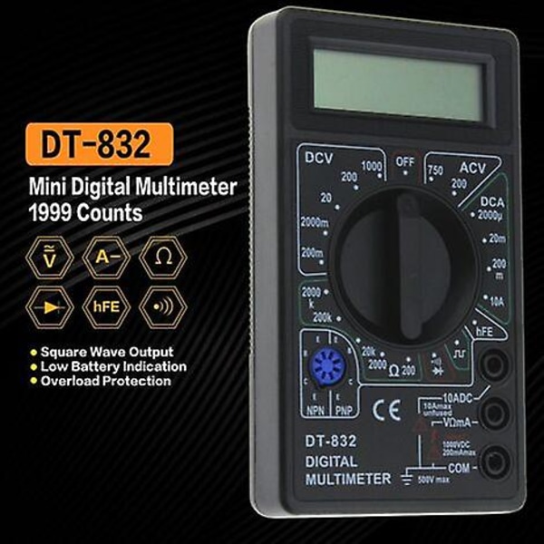 1999 Dt-832 Digitalt Multimeter Tæller Ac/dc Ampere Volt Ohm Tester Voltmeter Amperemeter Multimeter Gul