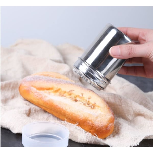 Mjöl Socker Salt Shaker, 7oz Rostfritt Stål Choklad Shaker Glasyrsocker Salt Kakao Mjöl Kaffe Shaker Sifter för Kök 1 Pack