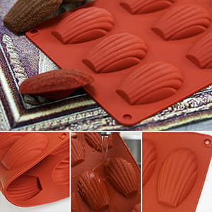9 hulrum Madeleine-form, 2 stk. non-stick silikone Madeleine-forme, skalformet bageform (murstensrød)