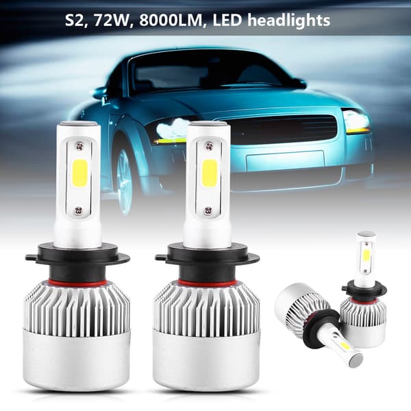 2 stk S2 72W 8000lm LED frontlykter COB-pærer Hvit 6500K H7