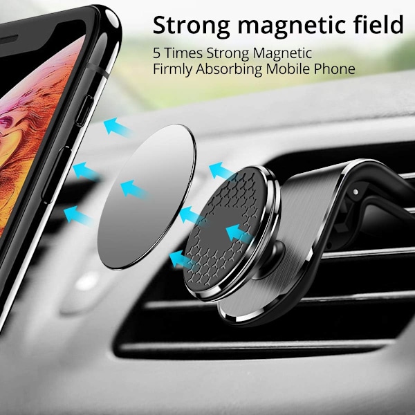 Biltelefonholder, Magnetisk Luftventil Biltelefonholder - 360° Rotation med 5 Stærke Magneter Biltelefonholder til iPhone 14 13 12 Pro Max XS Gal 1 black