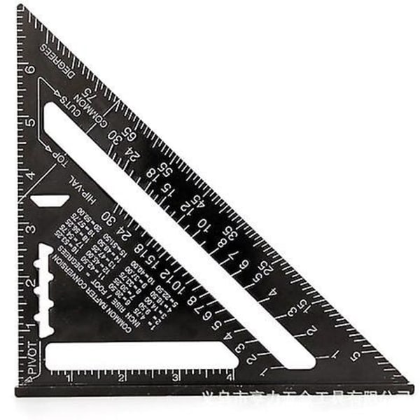 17cm Triangel Protractor Aluminiumlegering Fyrkant Snickeri Triangel Metrisk Professionell Snickeri Vinkel Linjal Svart