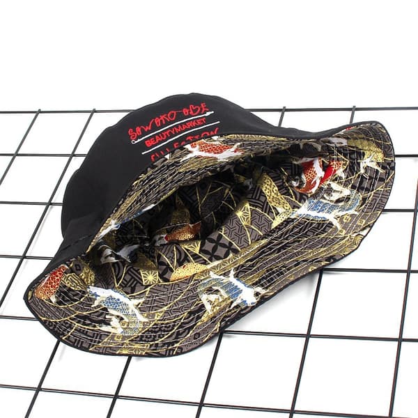 Ukiyo-e guldfisk broderad hatt unisex tryck dubbelsidig B