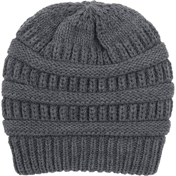 Varm Vinter Strikket Satin Silke Hat Foret Kabelstrikket Beanie Chunky Slouchy Skull Beanie til Kvinder, Grå, S-XL