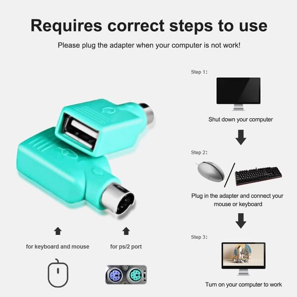 PS2 till USB hona, PS/2 hane omvandlaradapter (Obs: Kan inte matcha alla moderkort, har matchningsproblem)