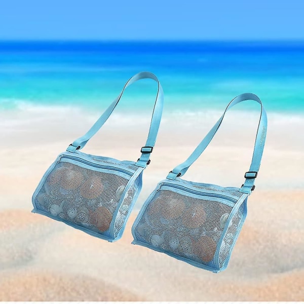 Beach Toy Mesh Bag Barn Shell Samlingspåse Strandsand Leksaksväska för att hålla snäckor Strandleksaker (2pack)