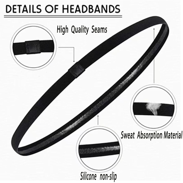 Pieces Ikke-Skliende Silikon Treningshodeband for Kvinner og Menn, Menn Sportshodeband for Yoga, Løping, Basketball, Treningssenter, One Size Fits Most Black/white/gray(6 piece)