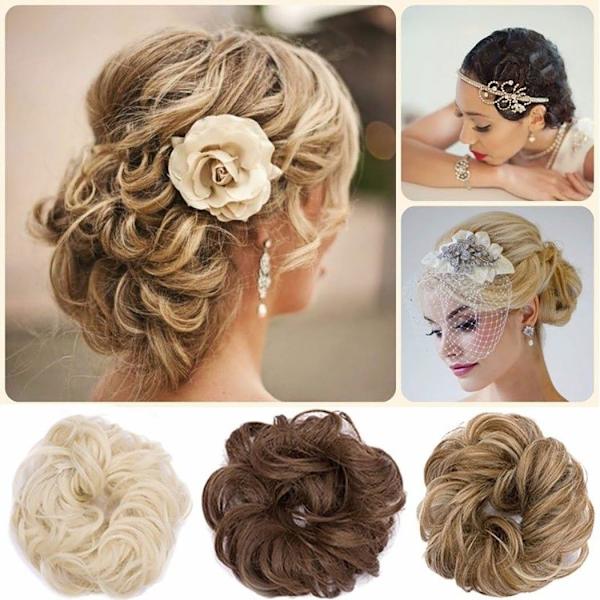 Scrunchy Scrunchie Bun Updo Håraccessoar Hårfästet Hästsvansförlängningar Hårförlängningar Vågig Lockig Slarvig Hårf bulle Donut Hårförlängningar Håraccessoar Peruk B Bleach blonde
