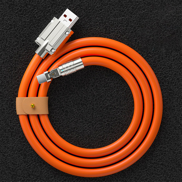 Hurtigladerkabel USB til C-kabel 180 graders roterende rett vinkelhode for rask lading av mobiltelefon 1m Apple Orange