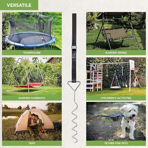 8-delt trampolinankersæt - Heavy Duty trampolinpløkker med rivebestandige fastspændingsstropper, gyngeankersæt, trampolinankersæt