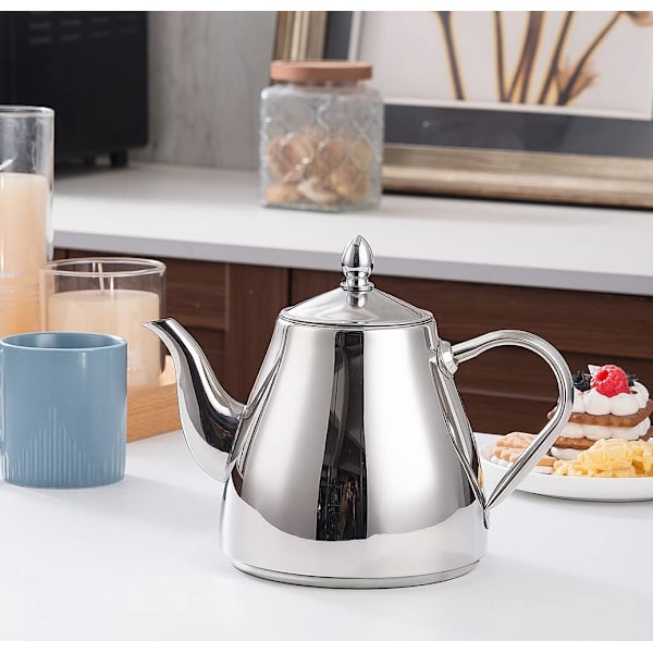 Rustfrit Stål Tekande Kaffeservere 42oz(1.2 liter) 4-5 Kopper, Nem Hældning Sølv Tekande Without Filter 1.2 litres