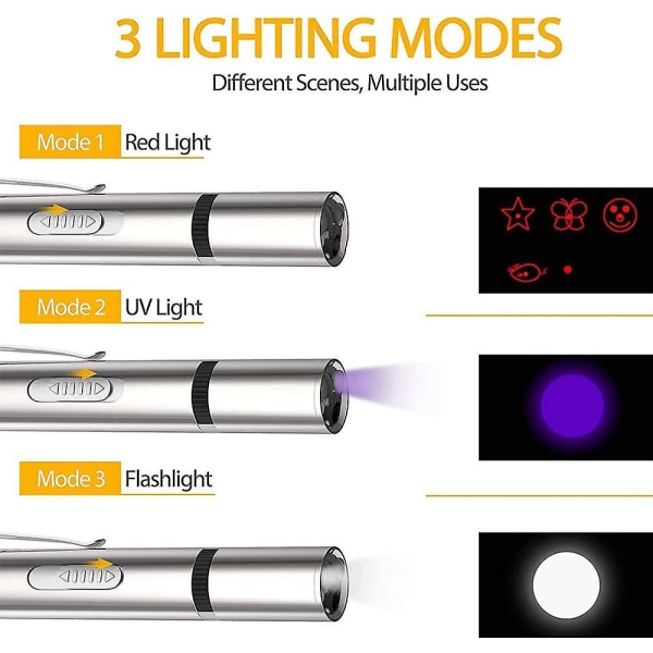 Kattejagtlegetøj Interaktivt Jagtlegetøj til Katte og Hunde 7 i 1 Multi-mønster Sjove Kattelegetøj LED Lommelygte med USB Opladning