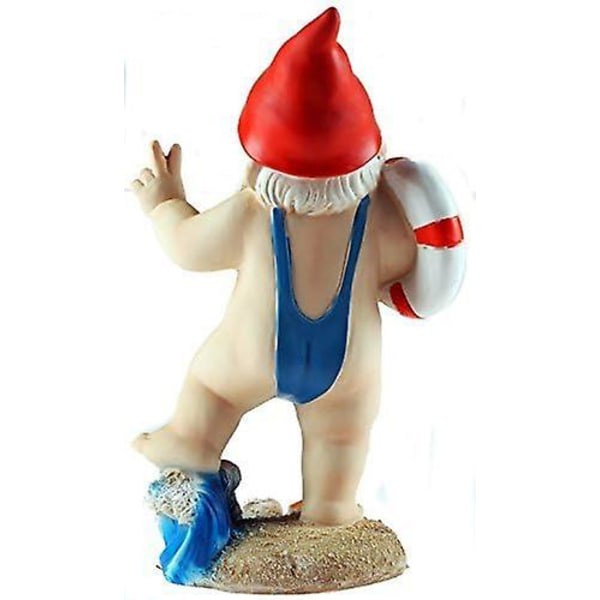 15 cm Funny Gnome Garden Ornament - Mankini/life Ring Design