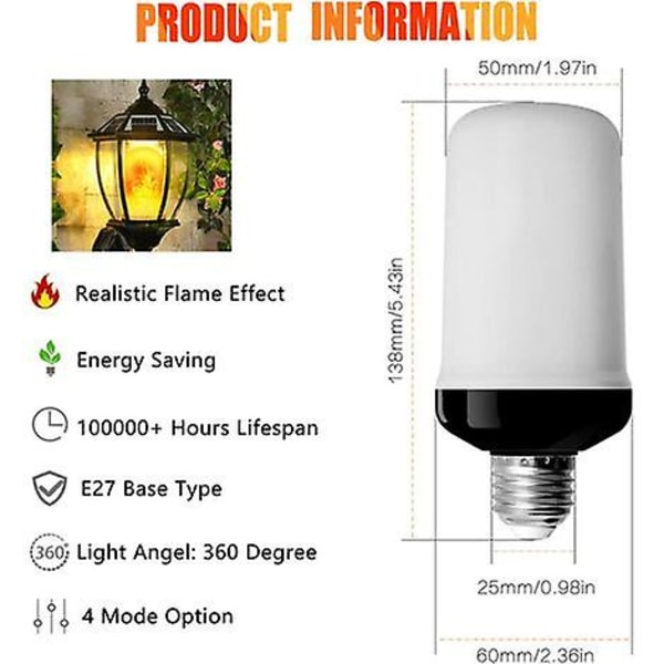 Liekkipolttimoiden palaset, E27 LED-liekkiefektin polttimo 4 valotila, sisä- ja ulkokoristeelliset polttimot