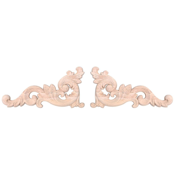 2 stk Træudskårne Hjørneapplikationer Umalet Applique Ramme Dør Dekorationer Dekal 15*8*0.8cm