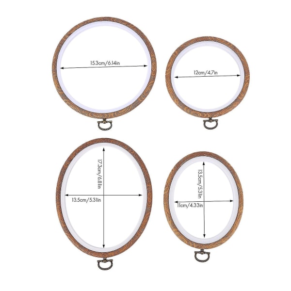 8 stykker broderibøyler Korsbøyle Imiter tre broderi sirkel og ovalt sett for kunsthåndverk Sewi