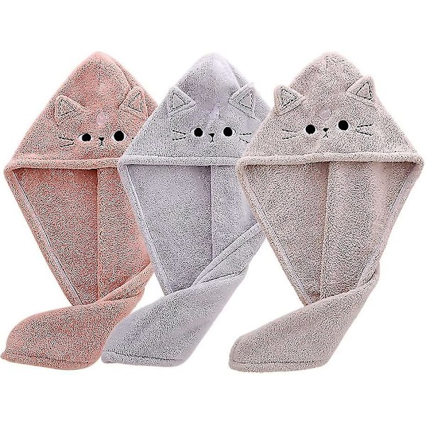 3-pack Katt H Handdukar, Mikrofiber H Handdukslindning, Ultraabsorberande Tork H Turban
