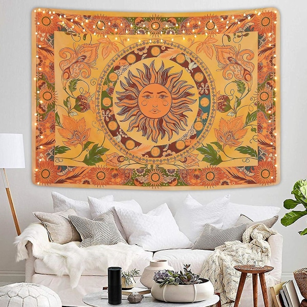 Burning Sun Tapestry Flower Rattan Tapestry Vintage Floral Hanging Room (51,2 X 59,1 tommer)
