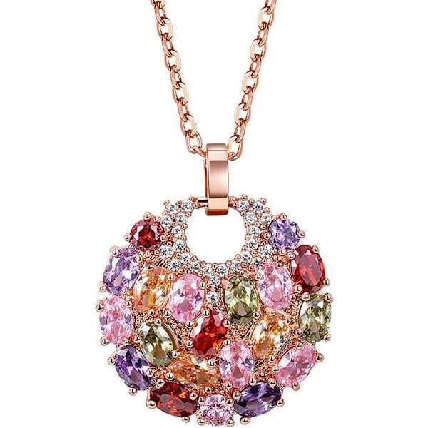 Flower Pendant Necklace Cubic Zirconia Necklace Multi-Stone Round Disc Pendant Necklace for Women